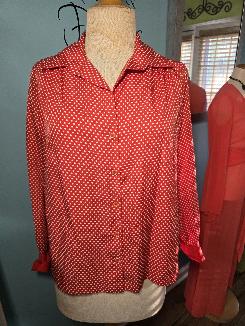 Red Polka Dot Button-Up Shirt - Unbranded